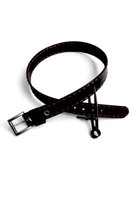 Black Buckstitched Leather Belt (Tan Kangaroo Leather)
