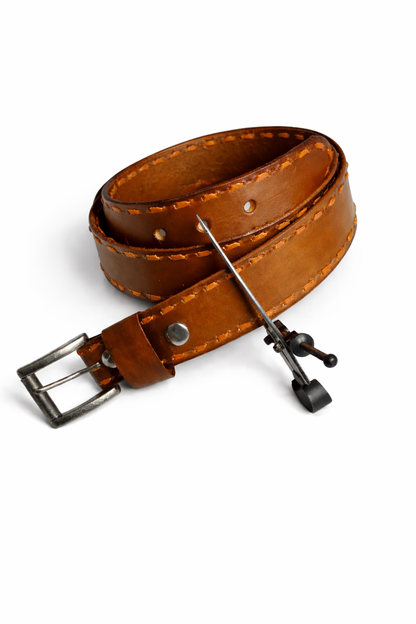 Light Brown Buckstitched Leather Belt (Tan Kangaroo Leather)