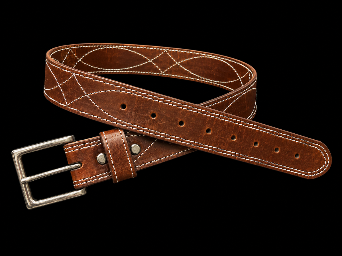 Rustic Brown Saddle Stitched Leather Belt