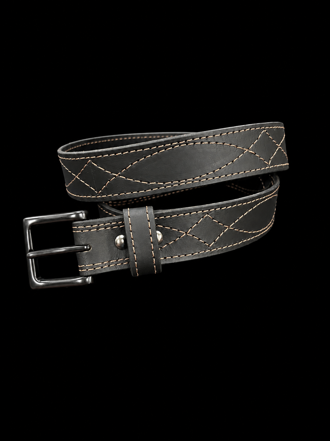 Matte Black Saddle Stitched Leather Belt