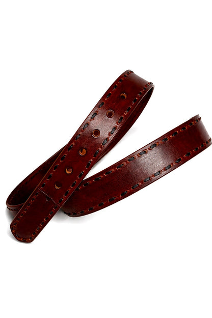 Dark Brown Buckstitched Leather Belt (Brown Kangaroo Leather)