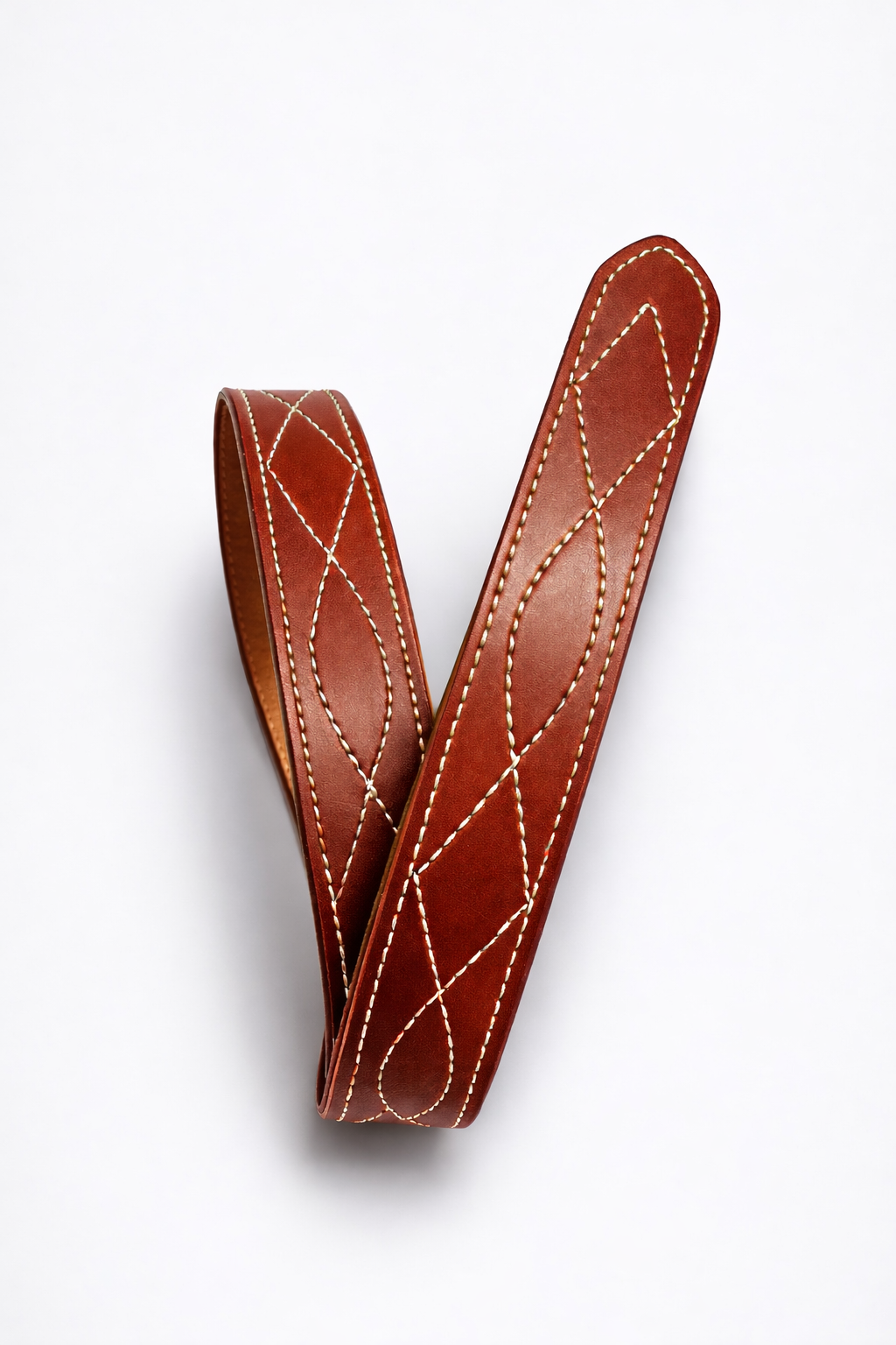 Light Brown Designer Leather Belt (White Stitching)