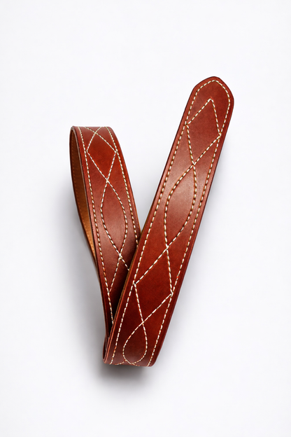 Light Brown Designer Leather Belt (White Stitching)