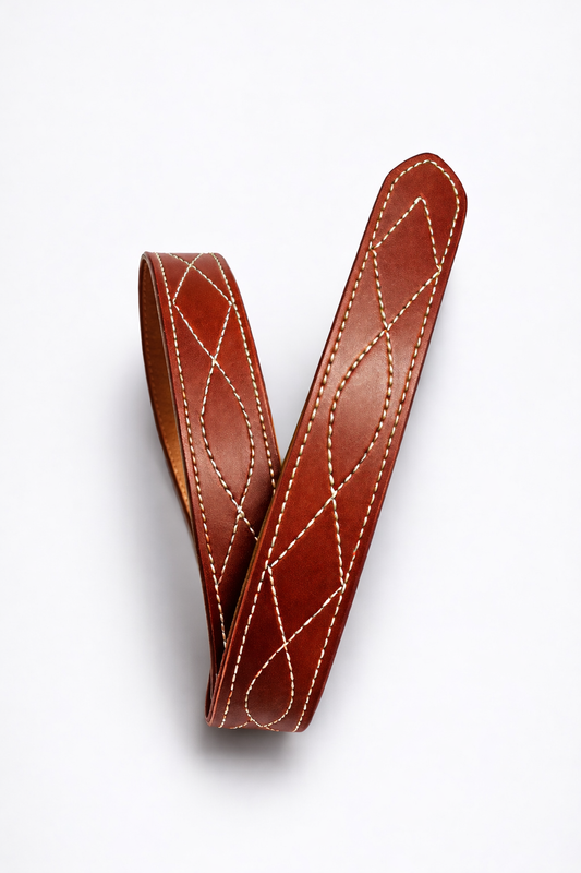Light Brown Designer Leather Belt (White Stitching)