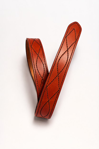 Light Brown Designer Leather Belt (Black Stitching)