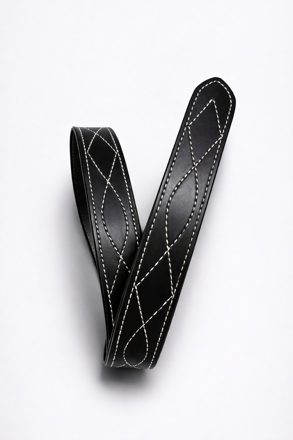 Black Designer Leather Belt (White Stitching)