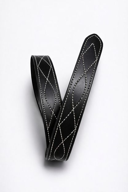 Black Designer Leather Belt (White Stitching)