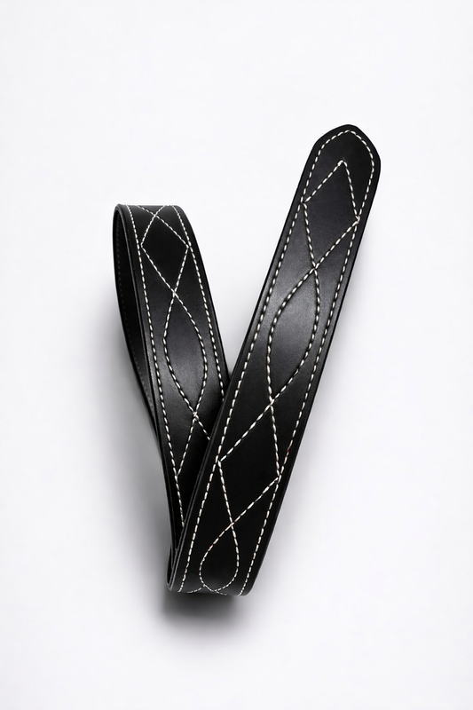 Black Designer Leather Belt (White Stitching)