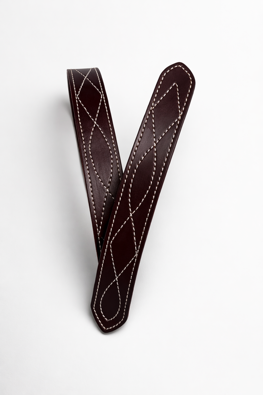 Dark Brown Designer Leather Belt (White Stitching)