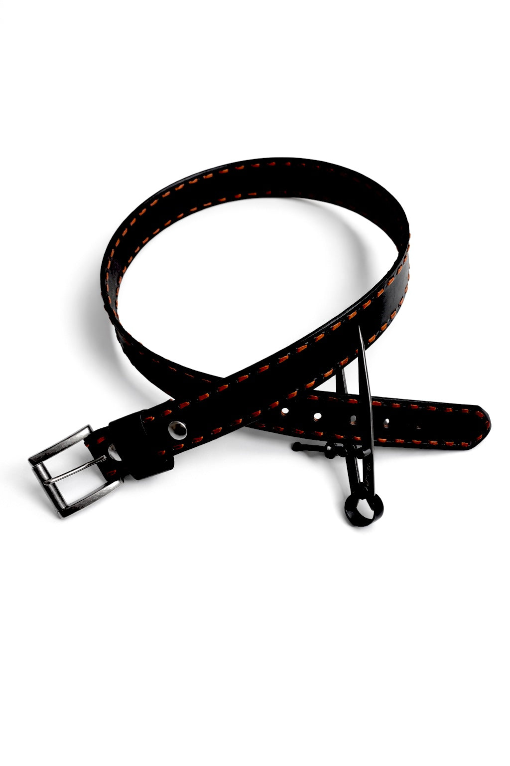 Black Buckstitched Leather Belt (Tan Kangaroo Leather)
