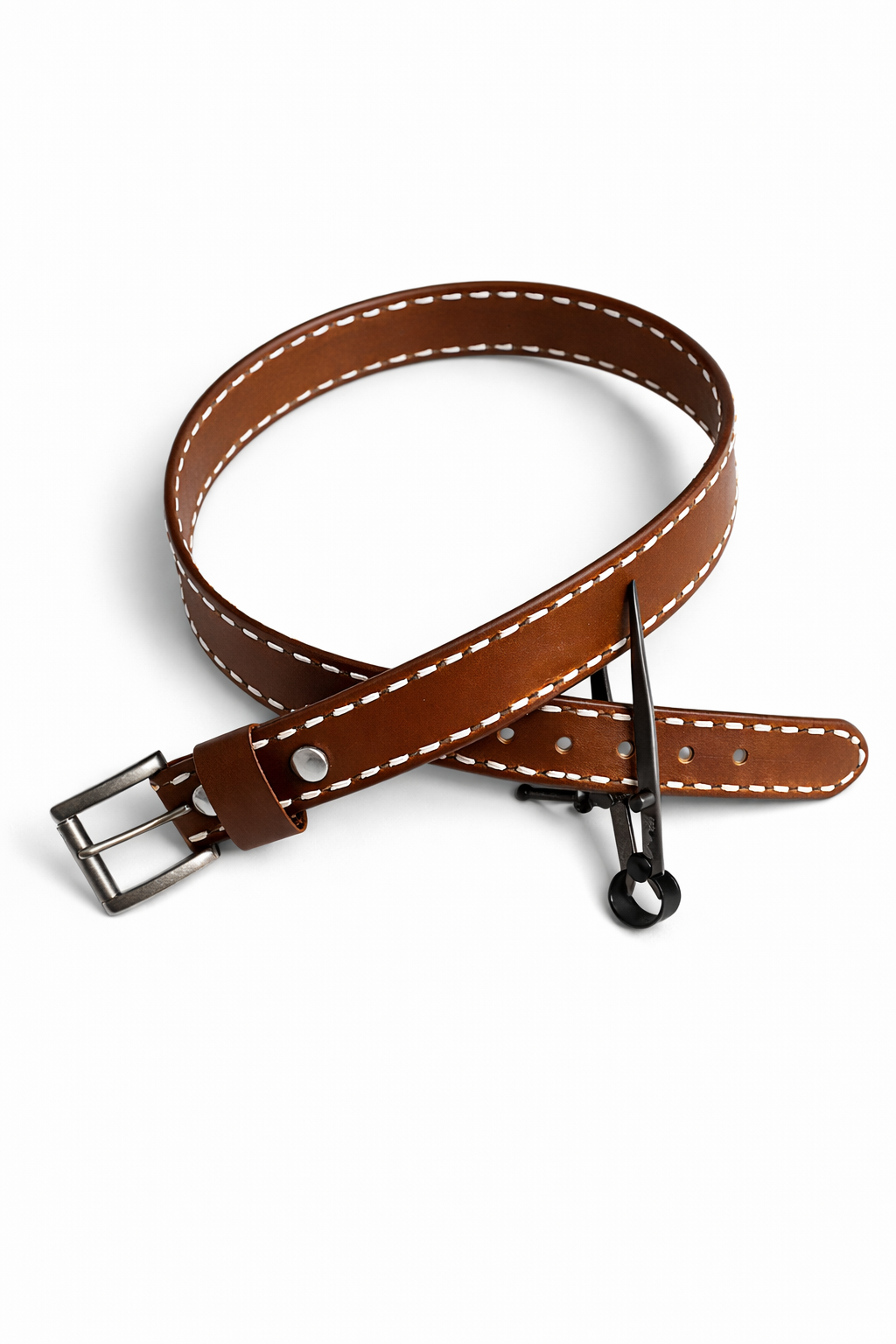 Light Brown Buckstitched Leather Belt (White Kangaroo Leather)