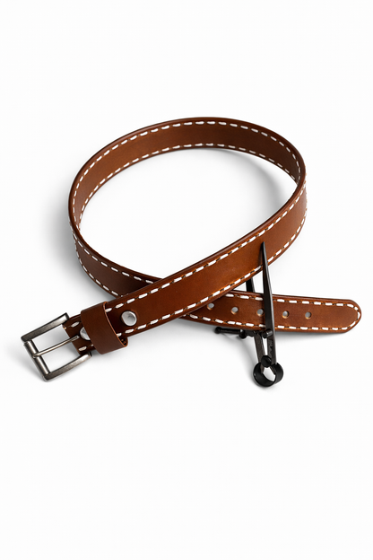 Light Brown Buckstitched Leather Belt (White Kangaroo Leather)