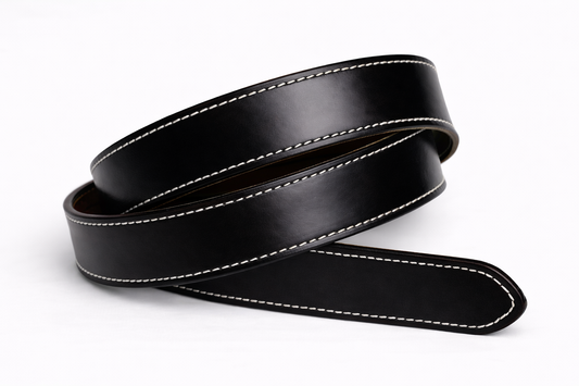 Black Classic Leather Belt (White Stitching)