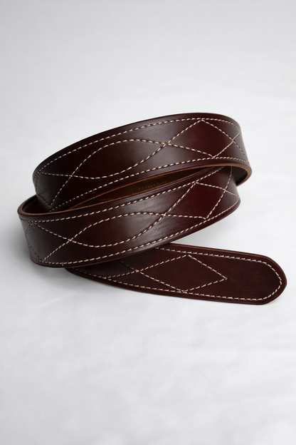 Dark Brown Designer Leather Belt (White Stitching)