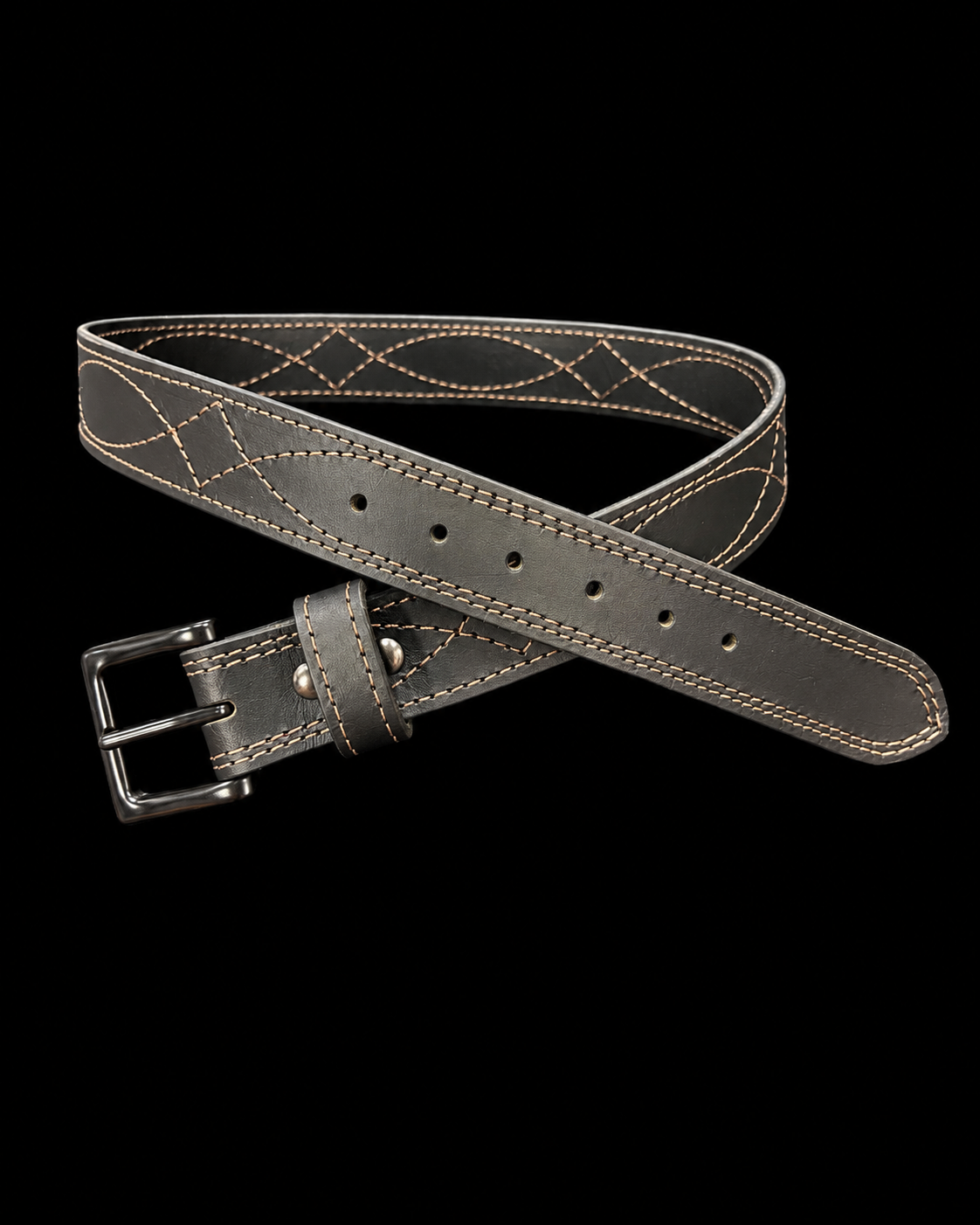 Matte Black Saddle Stitched Leather Belt