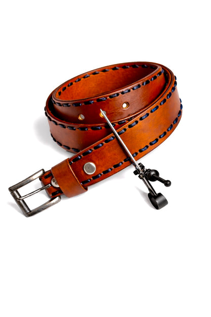 Light Brown Buckstitched Leather Belt (Brown Kangaroo Leather)