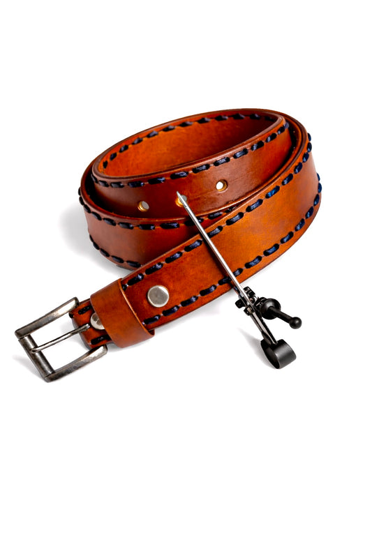 Light Brown Buckstitched Leather Belt (Brown Kangaroo Leather)